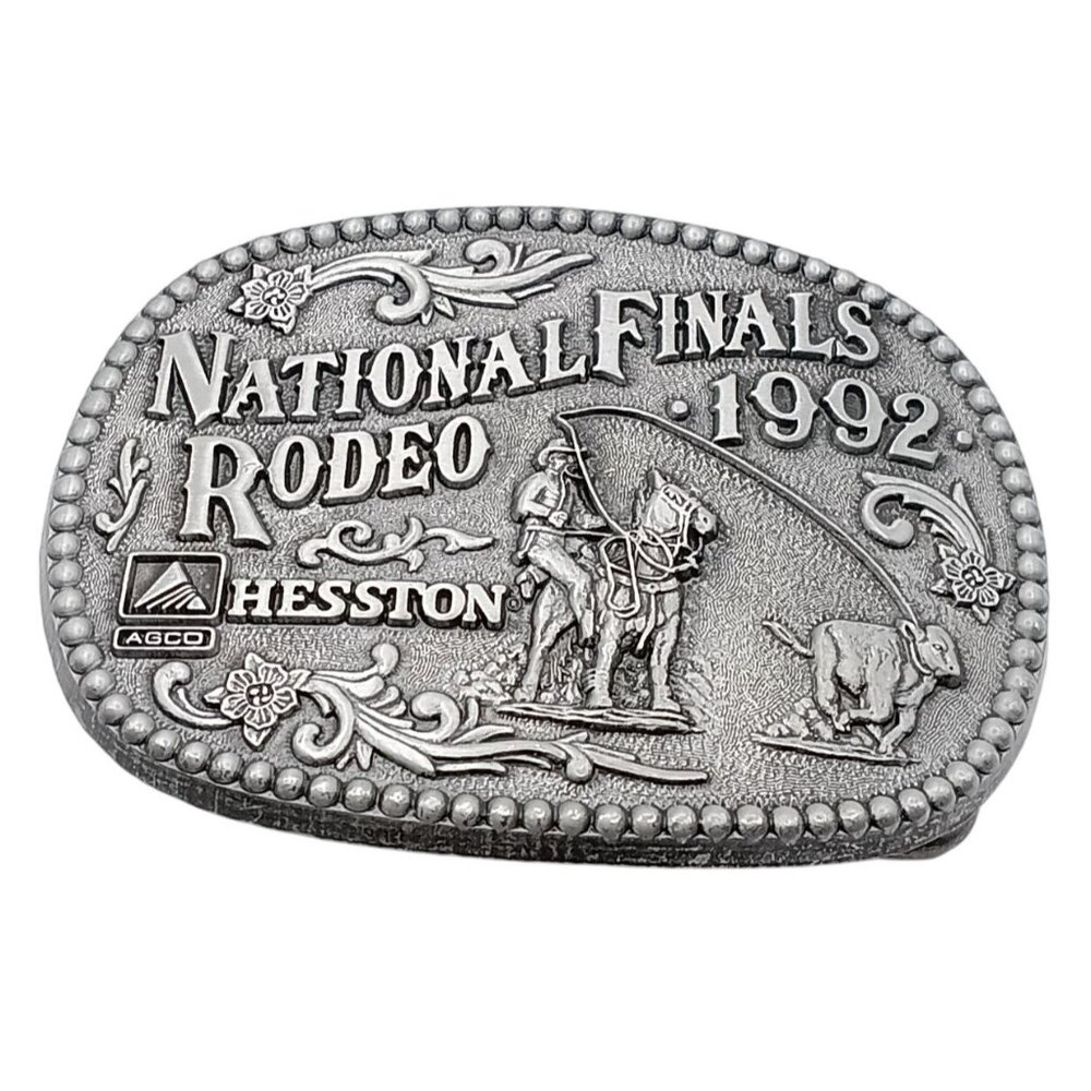 Vintage Childs Hesston 1992 NFR Rodeo Belt Buckle Agco Award Design